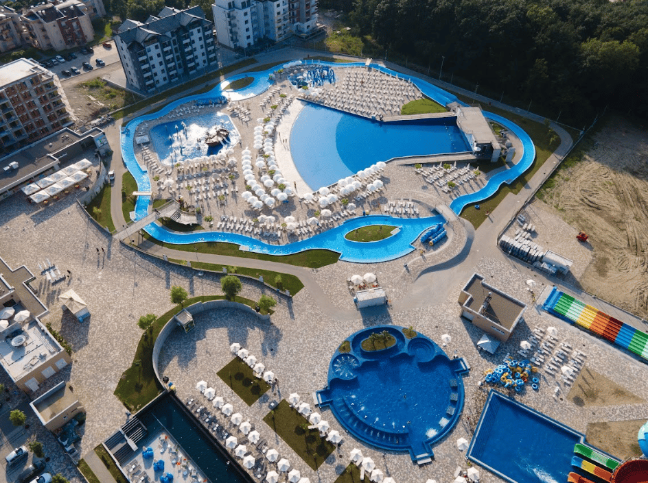 Aerial view of a water park